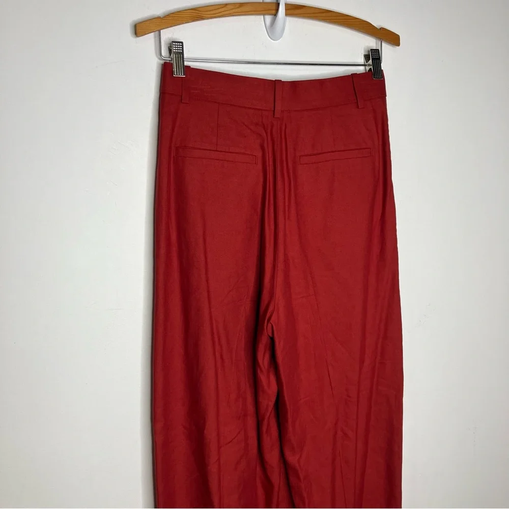 Banana Republic brick red linen Blend pants pleated wide‎ leg women's size 0